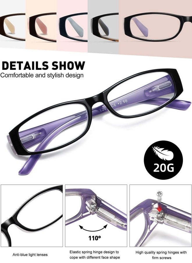 SOCTICK Reading Glasses Blue Light Blocking, 5-Pack Reading Glasses for Women with Comfort Spring Hinges, Anti UV/Glare Readers, *C2 Mix, 2.50x - Image 3