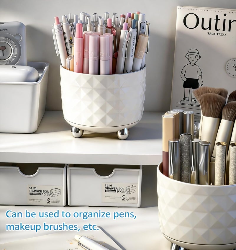 GOTOBA 360° Rotating Pencil Holder for Desk, Makeup Brush Holder with 6 Slots, Desk Organizer for Writing Utensil, Office and School Supplies (Milky White) - Image 3