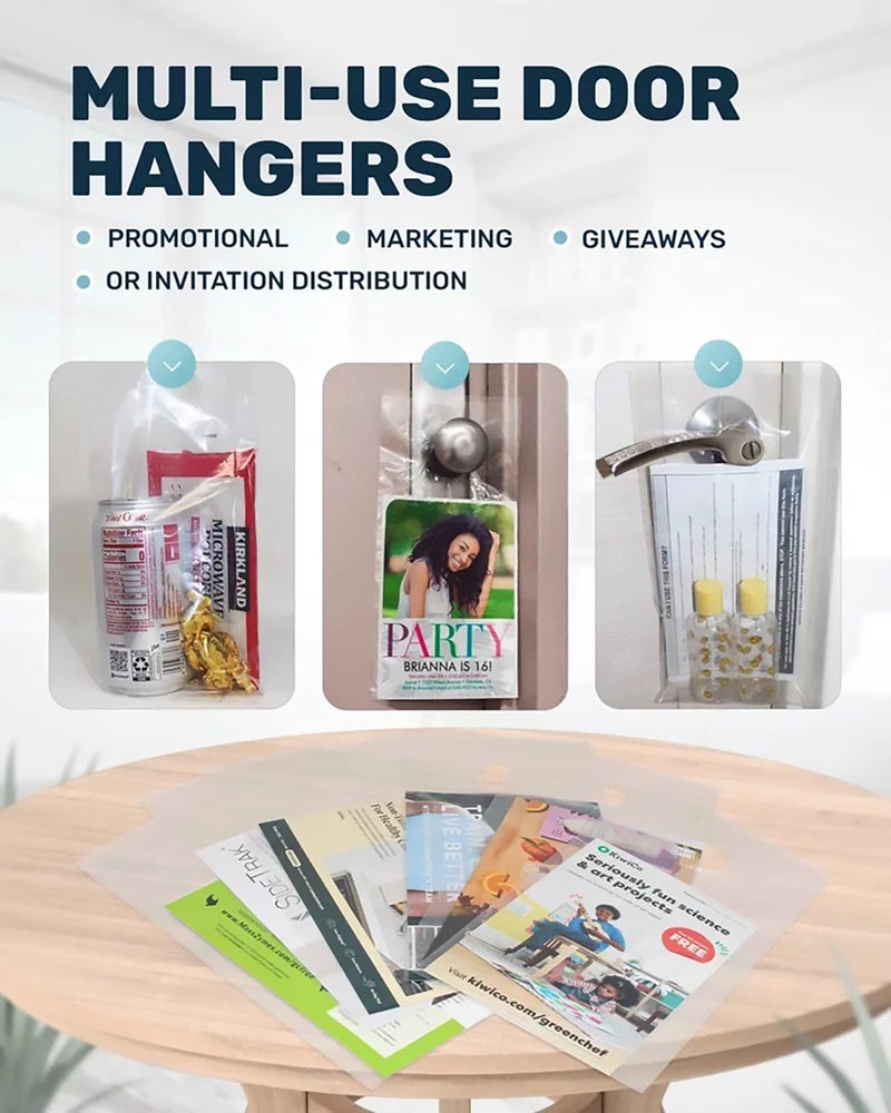 Skywin TidyFriend Plastic Door Hanger Bags 6â€ x 12â€ (500 Pack), Clear Door Hanger Bags Protects Flyers, Brochures, Notices, Printed Material - Waterproof and Secure Door Knob Hanger Bag for Outdoor Use - Image 5