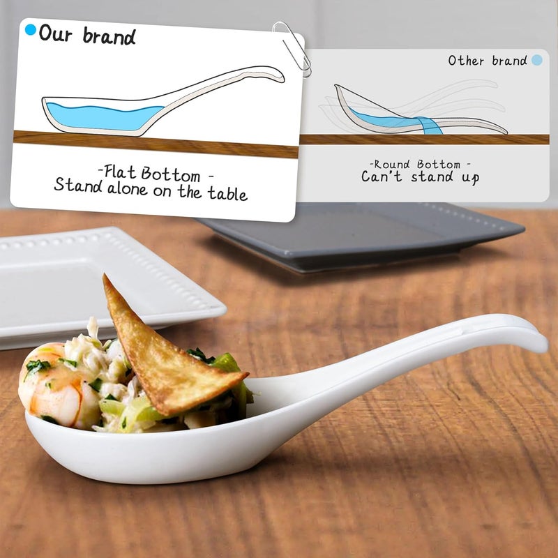 Wareland Asian Soup Spoons Set of 6, Ceramic Chinese Soup Spoons 7 Inch Japanese Spoon for Ramen Pho Dumpling Miso Wonton Noodles | Long Handle Flat Bottom Deep Oval Hook Design | White - Image 2