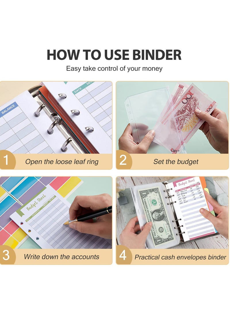 SOLARAE Budget Binder with Zipper Envelopes, Cash Envelopes for Budgeting, A6 PU Leather Budget Binder Planner with 12 Pcs Clear Zipper Envelopes, 12 Pcs Budget Sheets for Budgeting, Saving Money(Pink) - Image 2