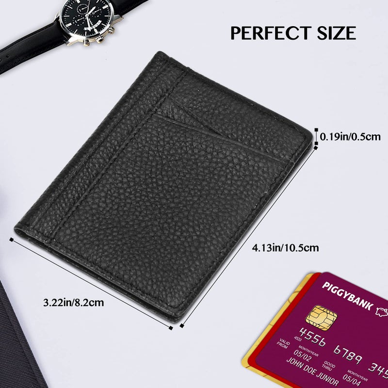Unaone Slim Minimalist Wallet - Premium Leather RFID Blocking Front Pocket Wallets with 8 Card Slots and 2 ID Window, Black - Image 3