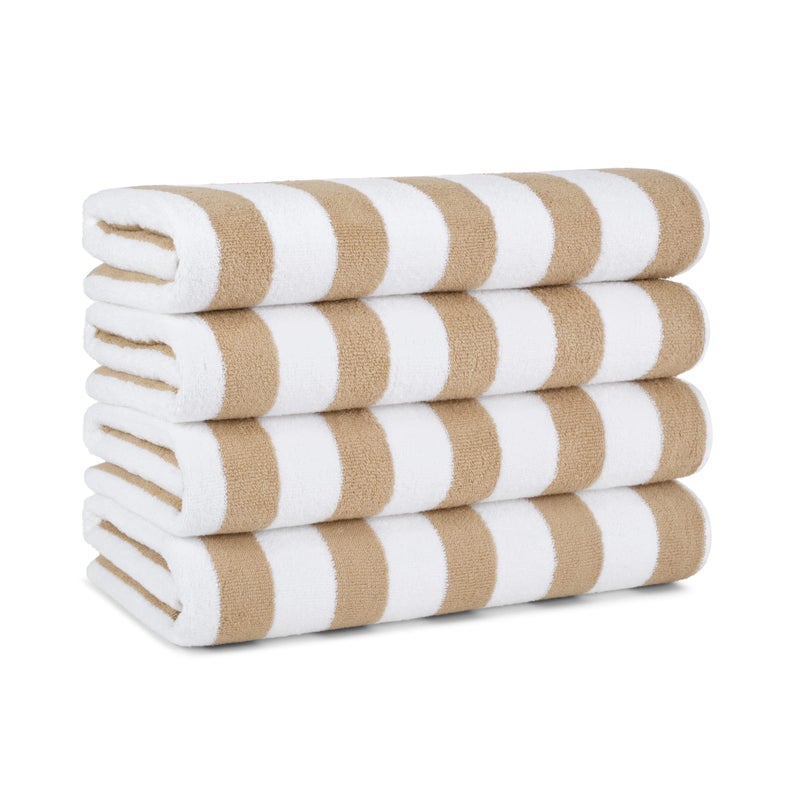 Arkwright Cali Cabana Stripe Beach Towel  Pack of 4  Soft 100 Cotton Lightweight Quick Dry Terry Towels Set for Pool Swim and Hot Tub 30 x 60 in Beige