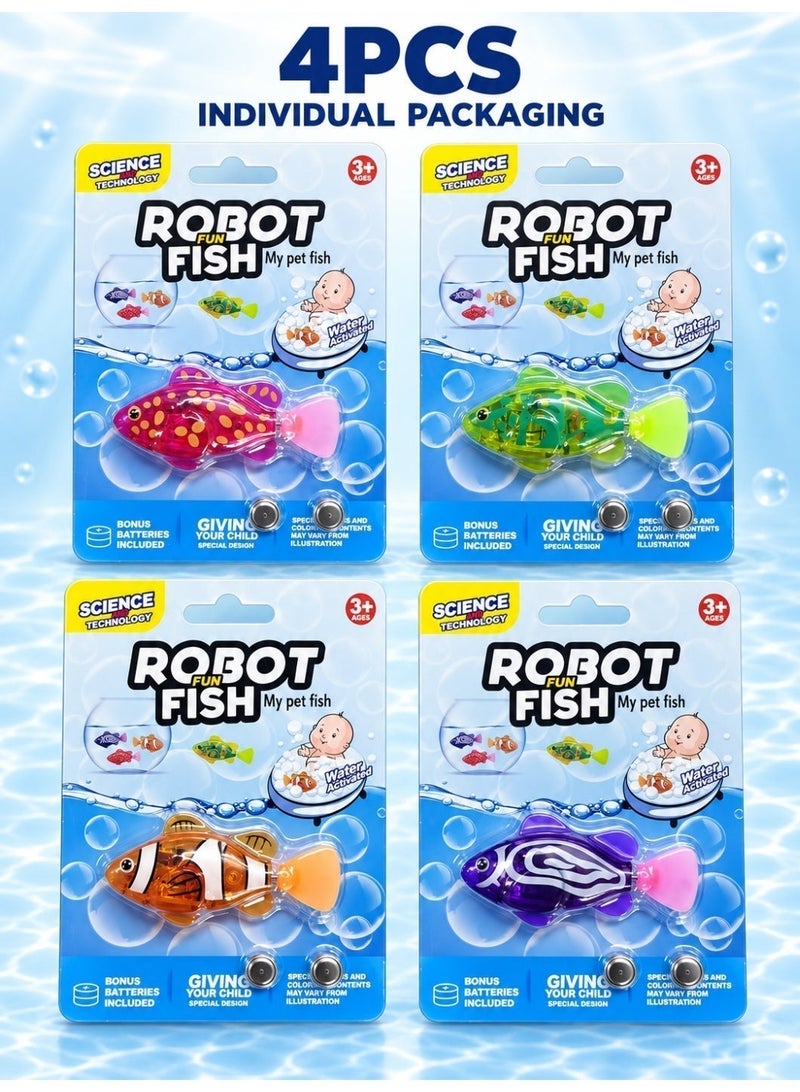 Automatic Swimming Fish Bath Toys with LED Lights, Motion-Activated Interactive Wiggling Fish for Kids, Bathtub Water Play and Pet Entertainment, 4-Piece, Multicolor - Image 2