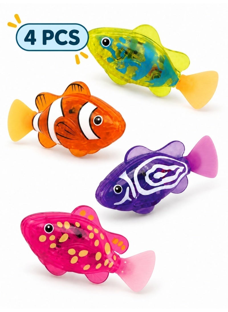Automatic Swimming Fish Bath Toys with LED Lights, Motion-Activated Interactive Wiggling Fish for Kids, Bathtub Water Play and Pet Entertainment, 4-Piece, Multicolor - Image 1