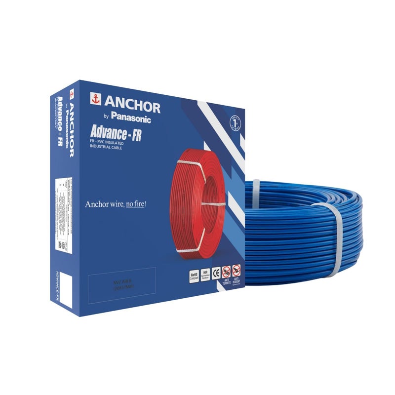Anchor by Panasonic Advance FR 90m 1 sq.mm Electric Wire, PVC Insulated Class 2 Conductor (100% Copper), Anti-Rodent & Flame Retardant Wire for Domestic & Industrial Use (27390BU) - Image 1