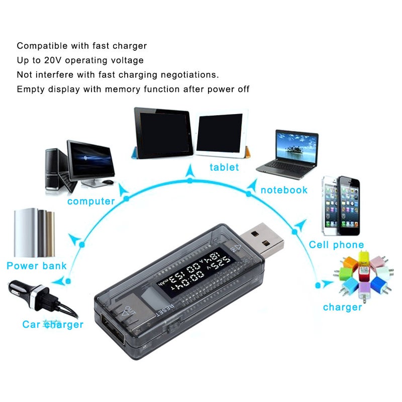 مقياس USB للفولت و التيار أداة اختبار الطاقة / السعة / الطاقة المحمولة لشاحنات الجدران - Image 4
