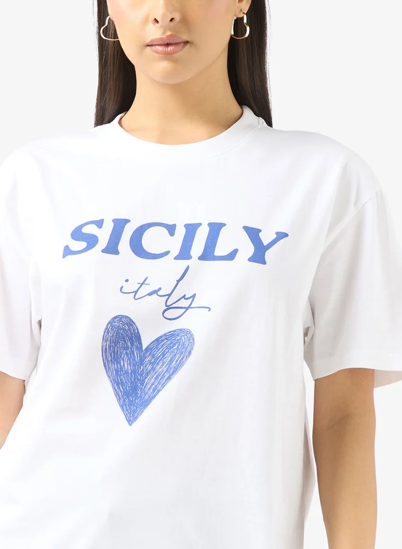 Ginger White Crew Neck Holiday Graphic T-Shirt for Women | Best Price UAE