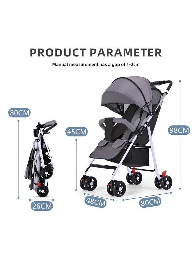Denzoz Lightweight Stroller Foldable Baby Stroller with Waterproof Canopy Travel Stroller with Cup Holder and Storage Basket 0 to 36 Months Gray Toddler Stroller  - Image 2