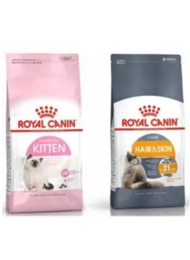 ROYAL CANIN Dry Food For Cats In The Second Age Group 2 kg And Dry Food For Cats Hair And Skin Care For Fur And Skin 2 kg
