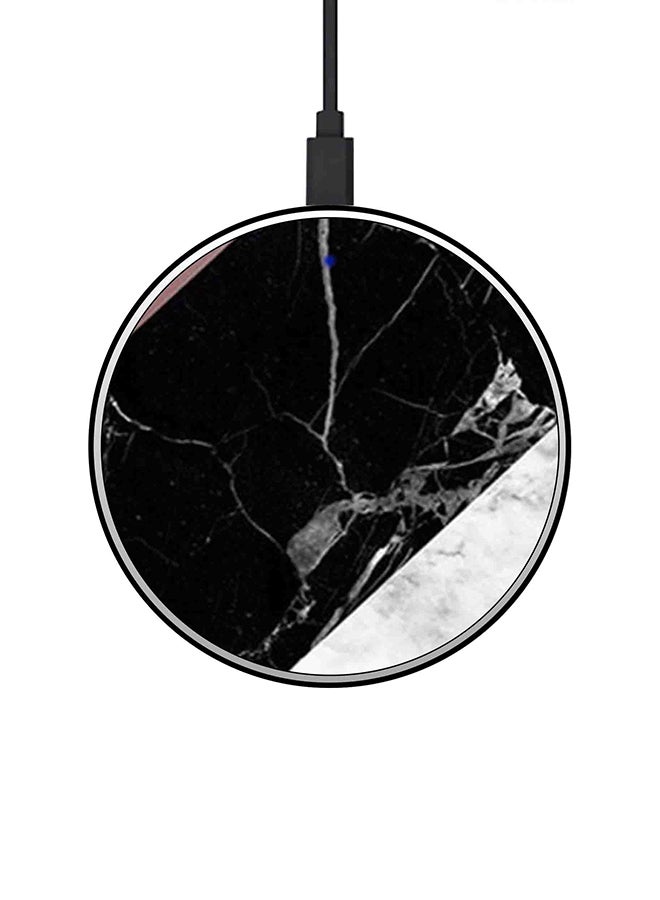 Theodor Marble Themed Ultra Slim Fast Wireless Charger With USB Cable Black/White - Image 1