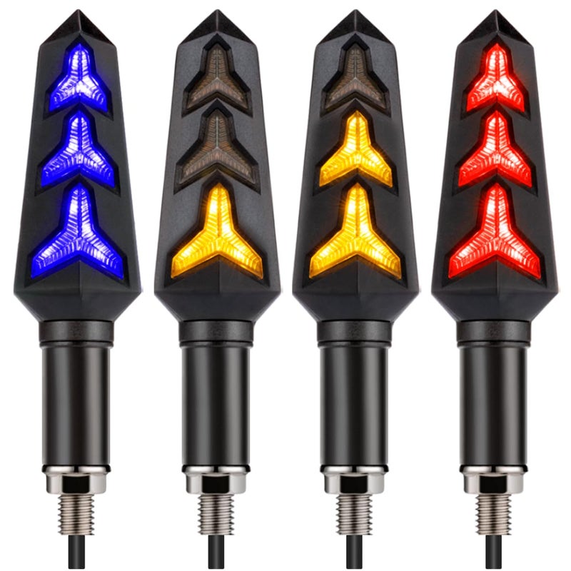 Flush Mount Turn Signals Motorcycle LED Sequential Blinkers 3 Wire Front Indicators Compatible with Yamaha YZF R1 R3 R6 R6S FJ 09 FZ MT 07 09 Honda Kawasaki Suzuki BMW BlueAmberRedAmber
