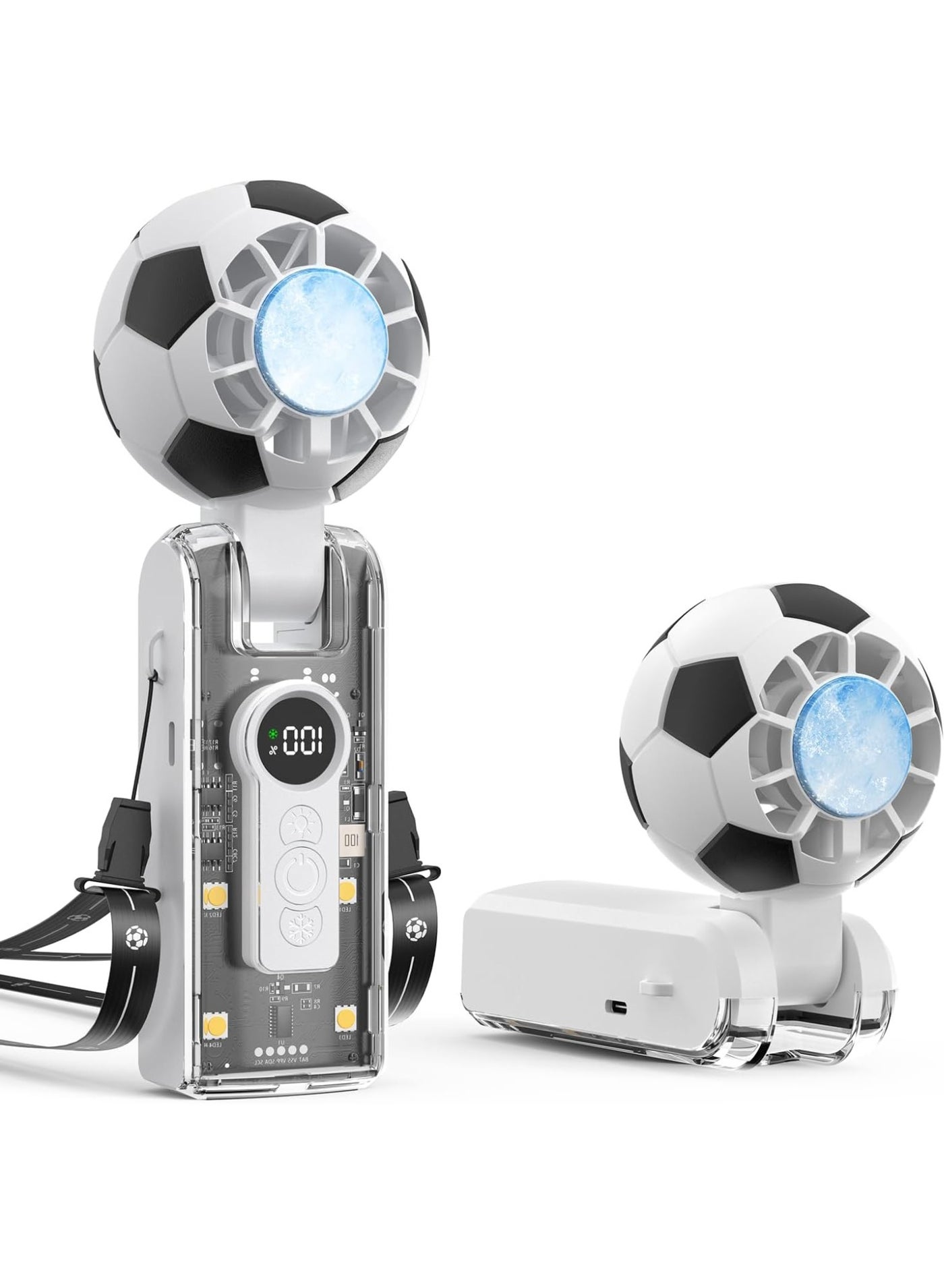 Portable Handheld Turbo Fan,5-Speed Adjustable Powerful Rechargeable Mini Fan,Portable Fan with Lighting and Strobe Light,5000mAh Long Battery Life,for Travel,Office,Outdoor,World Cup Spectating White