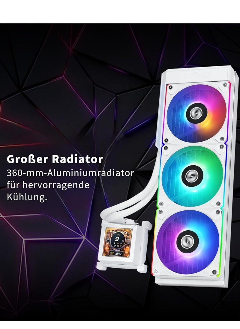 Hydroshift 360 AIO - Pre-Installed 3 x ARGB Fans - Side-Mounted Coolant Pathway - 2.88” LCD Screen - 480 × 480 Resolution - Captured Screenshots or Recorded Videos