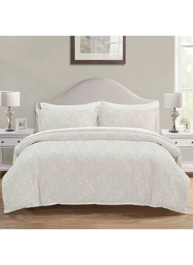 DANUBE HOME Aw24 - Mystique 6 Pieces King Comforter Set - 240X260Cm White (Vistacom - 008) | 100 % Cotton Breathable Bedding Sheet And Pillow Cases For Bedroom