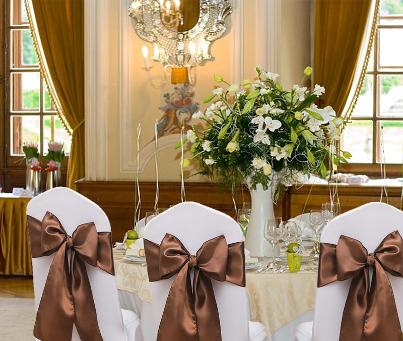 JFDYDM 50 Pack Satin Brown Chair Sashes Bows for Thanksgiving Halloween Autumn Wedding Birthday Party Deocrations  Brown Sashes for Chair Covers Folding Chairs Chiavari Chairs Decorations - Image 2