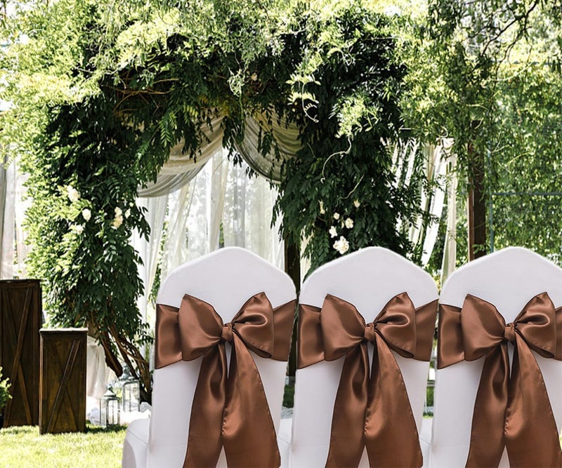 JFDYDM 50 Pack Satin Brown Chair Sashes Bows for Thanksgiving Halloween Autumn Wedding Birthday Party Deocrations  Brown Sashes for Chair Covers Folding Chairs Chiavari Chairs Decorations - Image 3