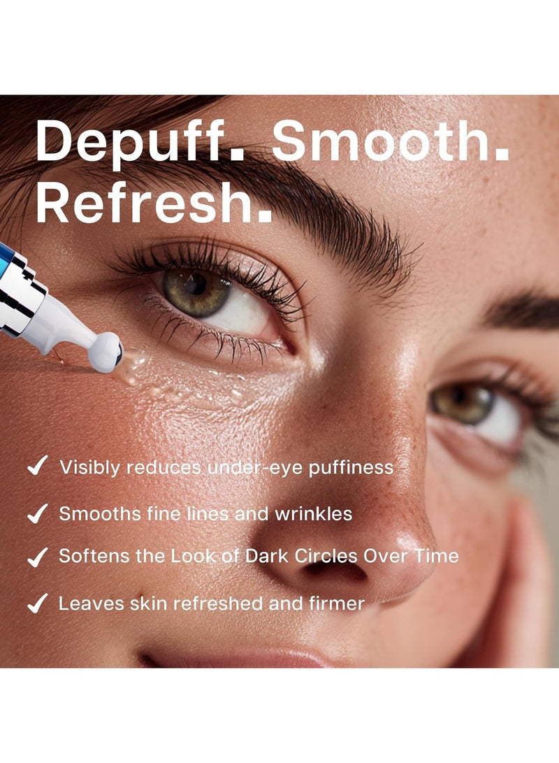 ATRJSZ Eye Serum for Dark Circles and Puffiness, 5% Caffeine 8% Retinol Under Eye Cream with Build-In 3D Roller Applicator, Hyaluronic Acid Peptide for Hydration Fine lines Wrinkles, 0.5 fl oz - Image 2