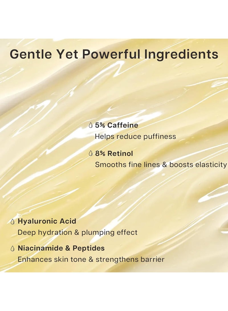 ATRJSZ Eye Serum for Dark Circles and Puffiness, 5% Caffeine 8% Retinol Under Eye Cream with Build-In 3D Roller Applicator, Hyaluronic Acid Peptide for Hydration Fine lines Wrinkles, 0.5 fl oz - Image 3