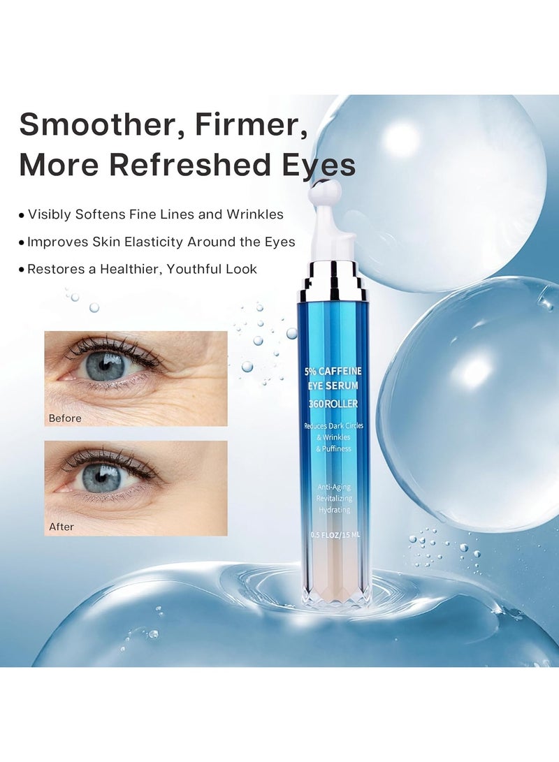 ATRJSZ Eye Serum for Dark Circles and Puffiness, 5% Caffeine 8% Retinol Under Eye Cream with Build-In 3D Roller Applicator, Hyaluronic Acid Peptide for Hydration Fine lines Wrinkles, 0.5 fl oz - Image 4