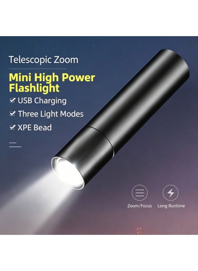 2 Mini High-Power Flashlight, Usb Rechargeable, Aluminum Alloy Flashlight, Super Bright Led Beads, Adjustable Focus, Long-Range Shooting, Convenient Flashlight - Image 5
