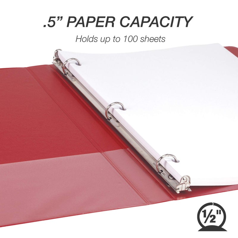 Samsill Durable .5 Inch Binder, Made in the USA, Round Ring Customizable Clear View Binder, Red, 8 Pack (MP88413) - Image 4