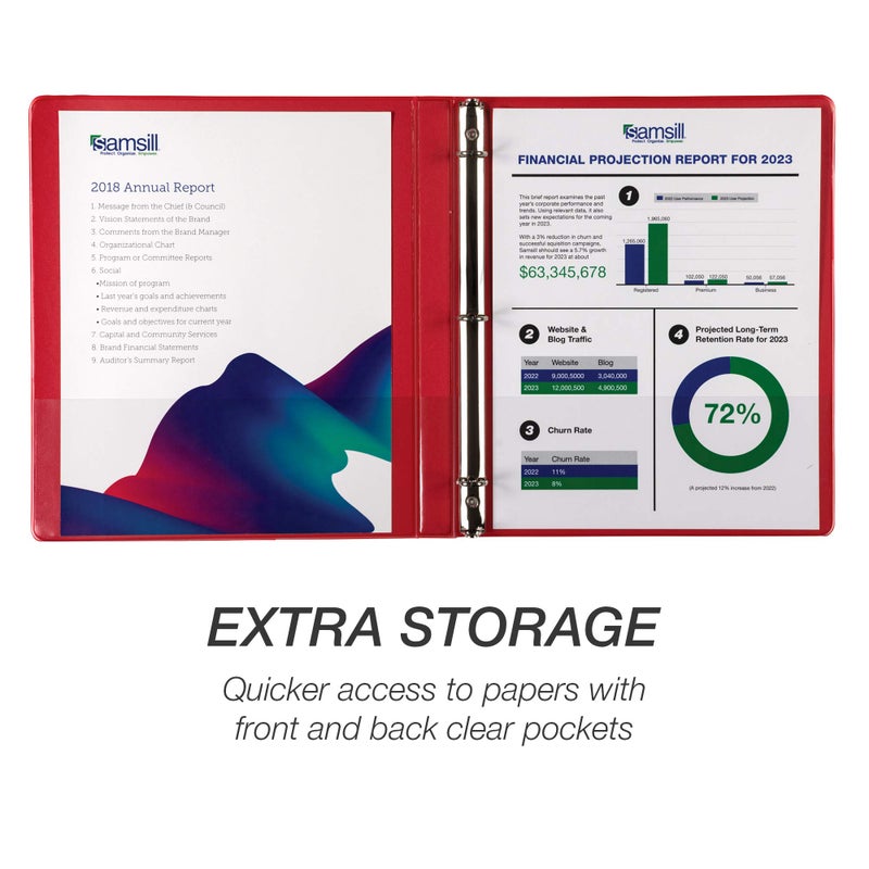 Samsill Durable .5 Inch Binder, Made in the USA, Round Ring Customizable Clear View Binder, Red, 8 Pack (MP88413) - Image 5