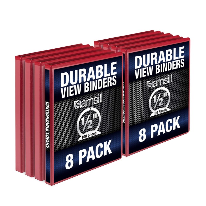 Samsill Durable .5 Inch Binder, Made in the USA, Round Ring Customizable Clear View Binder, Red, 8 Pack (MP88413) - Image 1