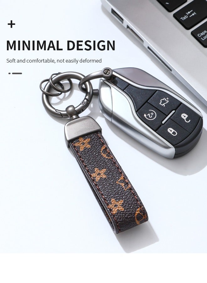 KeyAmor Elegant metal and leather keychain car keyholder Stylish car keychain with 3 key rings perfect as a  gift or car accessories  brown colour and comes in a  gift box.  - Image 3