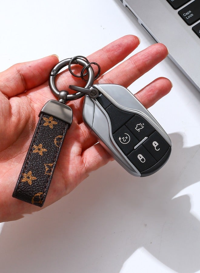 KeyAmor Elegant metal and leather keychain car keyholder Stylish car keychain with 3 key rings perfect as a  gift or car accessories  brown colour and comes in a  gift box.  - Image 5