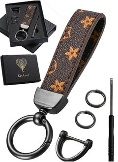 KeyAmor Elegant metal and leather keychain car keyholder Stylish car keychain with 3 key rings perfect as a  gift or car accessories  brown colour and comes in a  gift box.  - Image 1