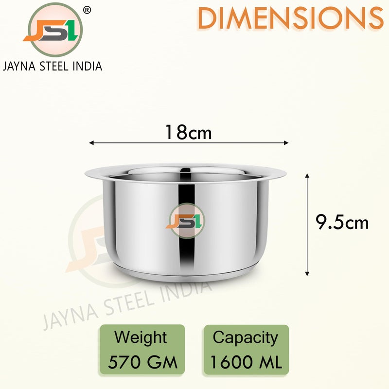 JSI أواني الطهي من الفولاذ المقاوم للصدأ JSI - مجموعة قدر الحليب (القطر - 18 سم، السعة - 1.6 لتر) أواني طهي ذات قاعدة ثلاثية ثقيلة للمطبخ - مثالية لغلي الماء والحليب وطهي الطعام - ضمان 5 سنوات - Image 4