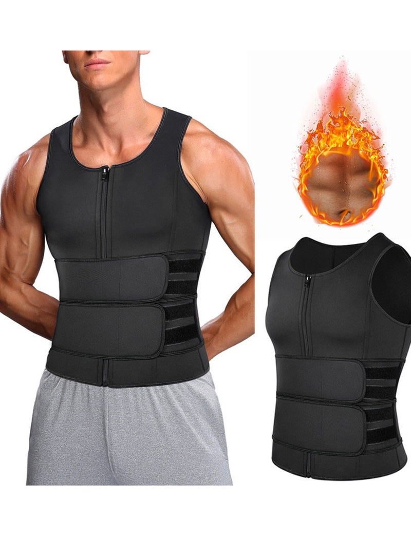 أوشن قميص تدريب رجالي أسود للخصر بسحاب ، قميص داخلي مشد للجسم وتناسبه ، قميص تنحيف بأكمام قصيرة و سحاب ، حزام عرق مزدوج لتشكيل البطن في صالة الألعاب الرياضية 1 قطعة. - Image 1