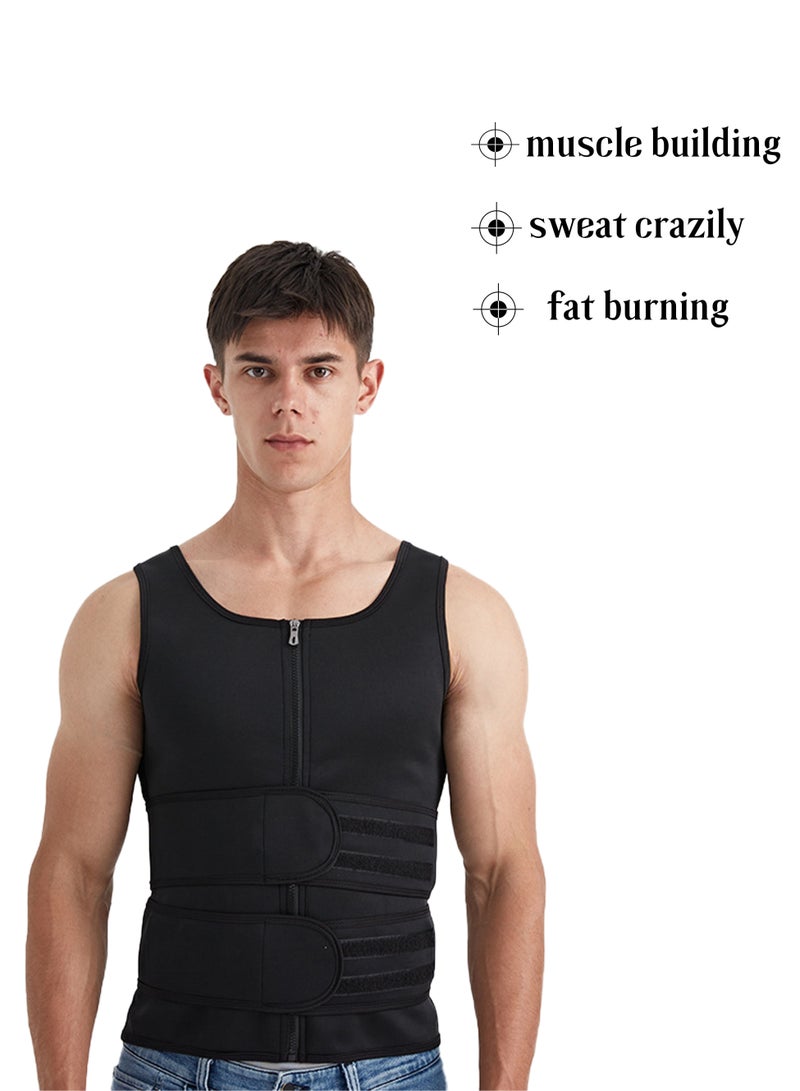 أوشن قميص تدريب رجالي أسود للخصر بسحاب ، قميص داخلي مشد للجسم وتناسبه ، قميص تنحيف بأكمام قصيرة و سحاب ، حزام عرق مزدوج لتشكيل البطن في صالة الألعاب الرياضية 1 قطعة. - Image 5