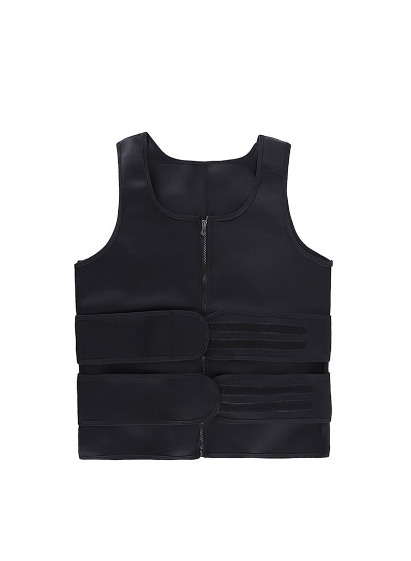 أوشن قميص تدريب رجالي أسود للخصر بسحاب ، قميص داخلي مشد للجسم وتناسبه ، قميص تنحيف بأكمام قصيرة و سحاب ، حزام عرق مزدوج لتشكيل البطن في صالة الألعاب الرياضية 1 قطعة. - Image 2