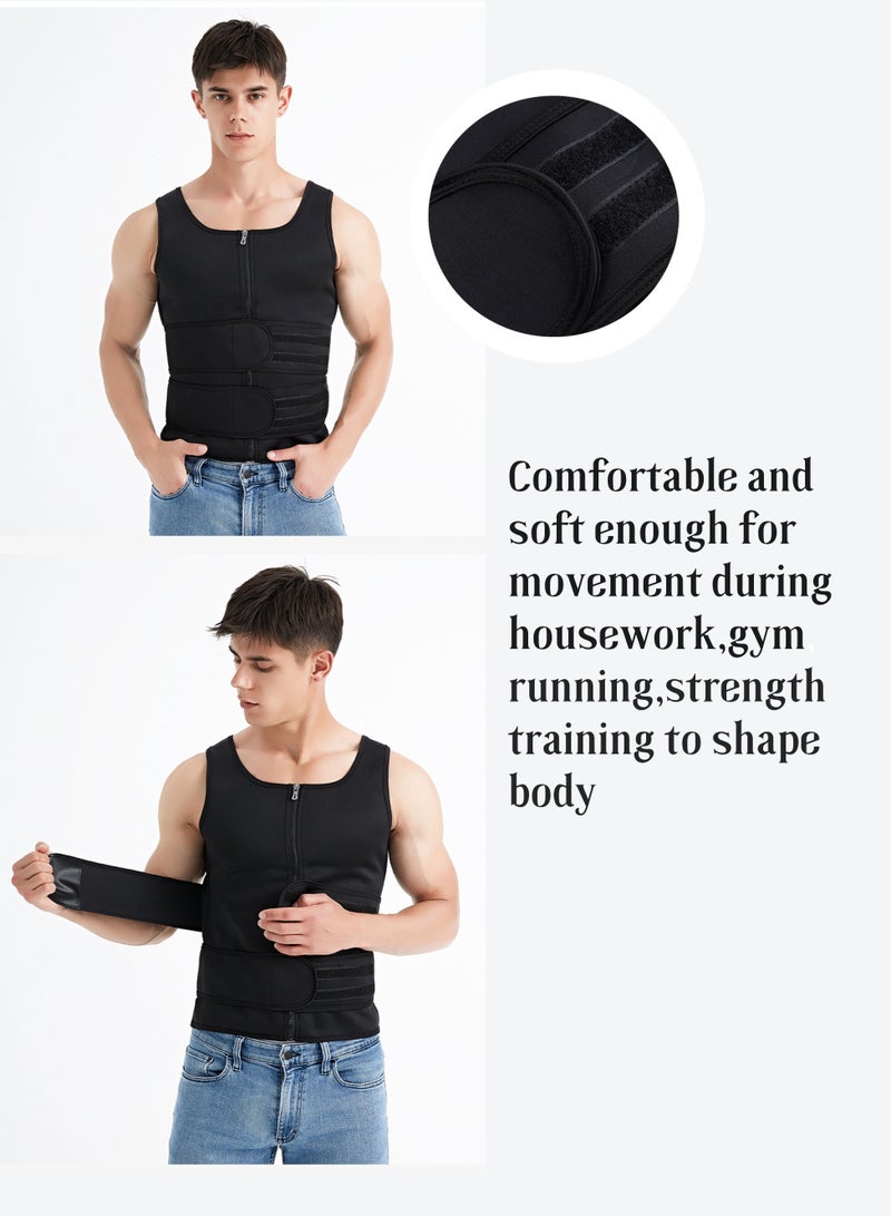 أوشن قميص تدريب رجالي أسود للخصر بسحاب ، قميص داخلي مشد للجسم وتناسبه ، قميص تنحيف بأكمام قصيرة و سحاب ، حزام عرق مزدوج لتشكيل البطن في صالة الألعاب الرياضية 1 قطعة. - Image 4