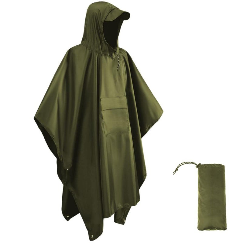 Hooded Rain Poncho with Pocket Waterproof Lightweight Reusable Unisex Raincoat for Hiking Camping Outdoor Work - Image 1