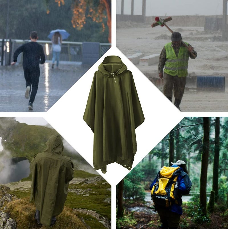 Hooded Rain Poncho with Pocket Waterproof Lightweight Reusable Unisex Raincoat for Hiking Camping Outdoor Work - Image 3