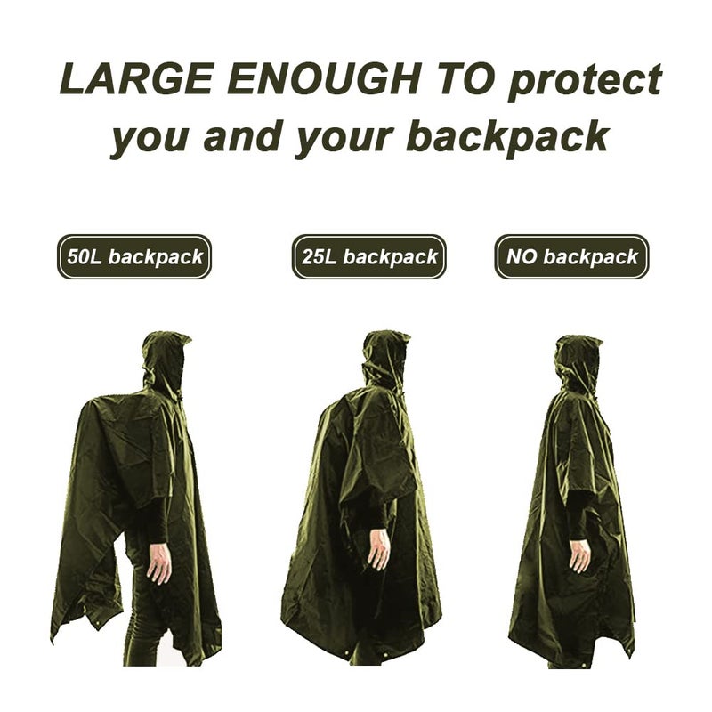 Hooded Rain Poncho with Pocket Waterproof Lightweight Reusable Unisex Raincoat for Hiking Camping Outdoor Work - Image 5