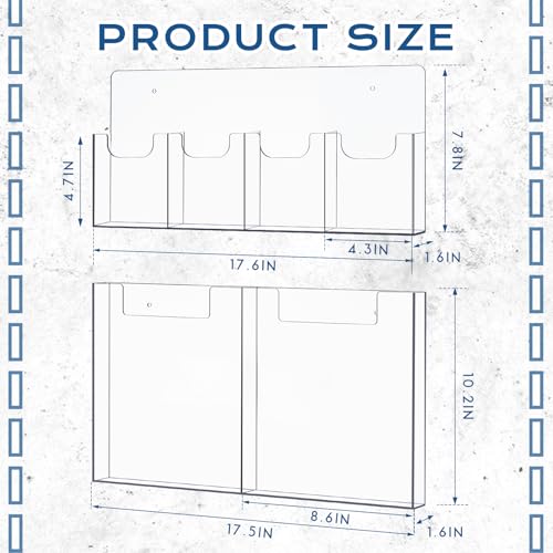 Sherr 2 Packs Acrylic Brochure Holder Wall Mount 2 Pocket Fits 85 x 11 and 4 Pocket Fits 4 x 9 Brochure Magazine Holder Clear Trifold Flyer Rack Paper Display Literature Storage for Home Offices - Image 3
