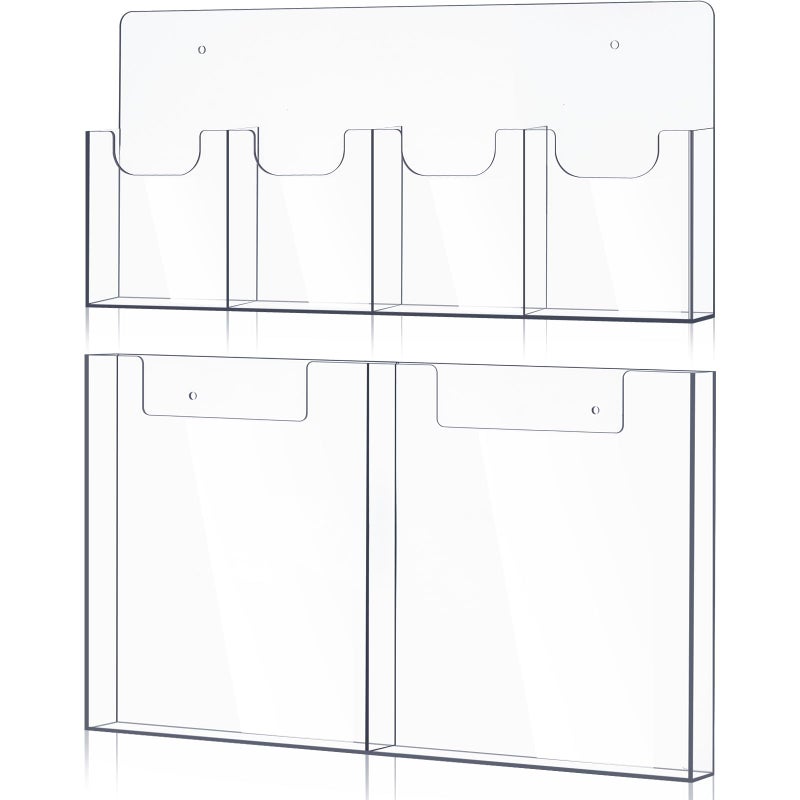 Sherr 2 Packs Acrylic Brochure Holder Wall Mount 2 Pocket Fits 85 x 11 and 4 Pocket Fits 4 x 9 Brochure Magazine Holder Clear Trifold Flyer Rack Paper Display Literature Storage for Home Offices - Image 2