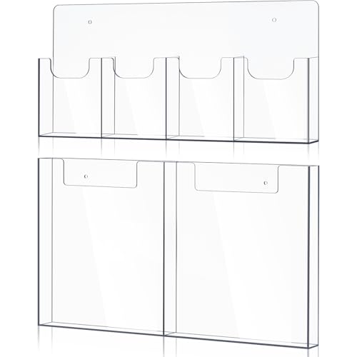 Sherr 2 Packs Acrylic Brochure Holder Wall Mount 2 Pocket Fits 85 x 11 and 4 Pocket Fits 4 x 9 Brochure Magazine Holder Clear Trifold Flyer Rack Paper Display Literature Storage for Home Offices - Image 1