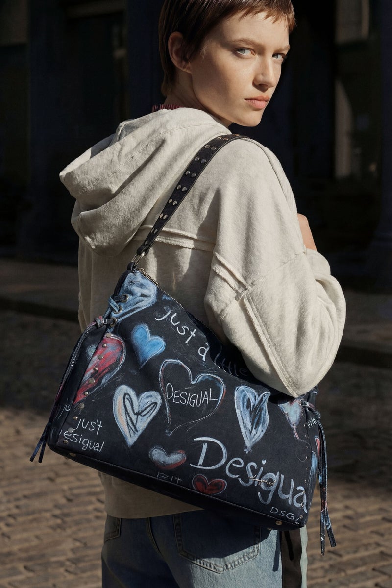 DESIGUAL Large-format shoulder bag in denim - Image 2