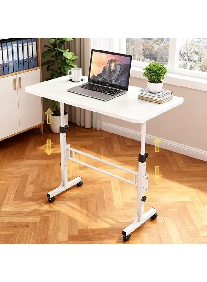 Portable Standing Desk, Adjustable Height 27.5"-43.3", Small Rolling Desk with Lockable Wheels, Foldable Computer Desk for Home Office, Space-Saving Laptop Table, White - Image 1
