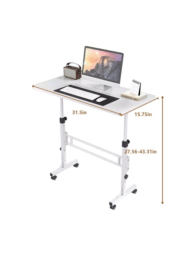 Portable Standing Desk, Adjustable Height 27.5"-43.3", Small Rolling Desk with Lockable Wheels, Foldable Computer Desk for Home Office, Space-Saving Laptop Table, White - Image 2