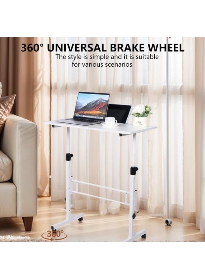 Portable Standing Desk, Adjustable Height 27.5"-43.3", Small Rolling Desk with Lockable Wheels, Foldable Computer Desk for Home Office, Space-Saving Laptop Table, White - Image 4