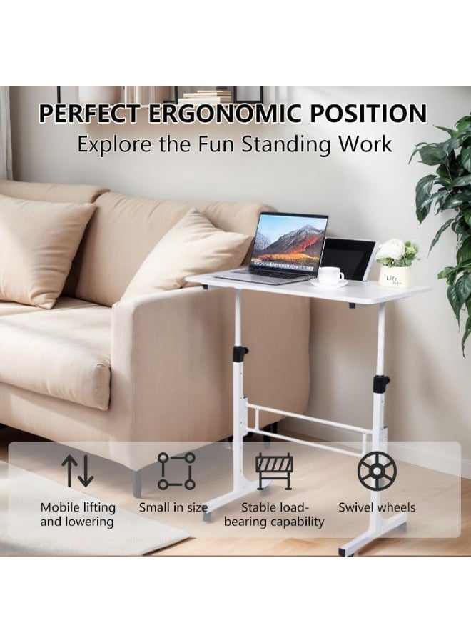Portable Standing Desk, Adjustable Height 27.5"-43.3", Small Rolling Desk with Lockable Wheels, Foldable Computer Desk for Home Office, Space-Saving Laptop Table, White - Image 5