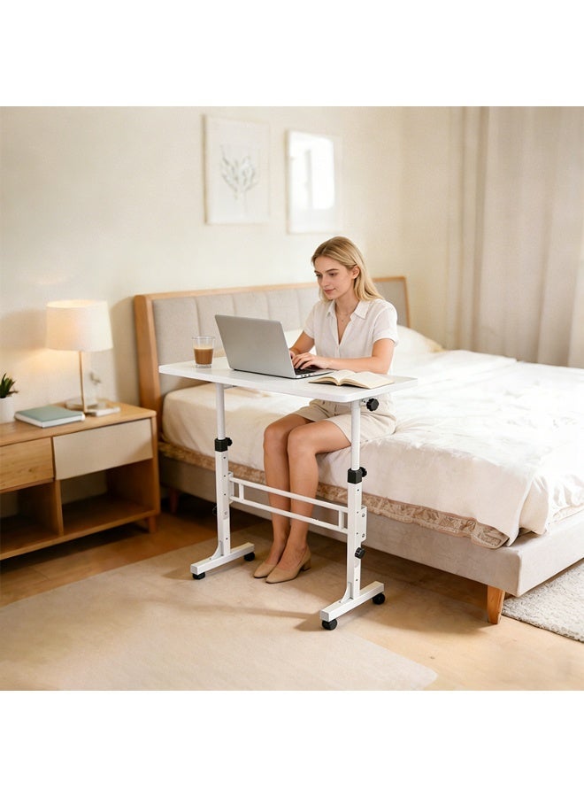 مكتب دائم محمول، ارتفاع قابل للتعديل 27.5"-43.3"، مكتب صغير متدحرج بعجلات قابلة للإقفال، مكتب حاسوب قابل للطي لوزارة الداخلية، طاولة حاسوب محمول موفر للفضاء، أبيض - Image 1