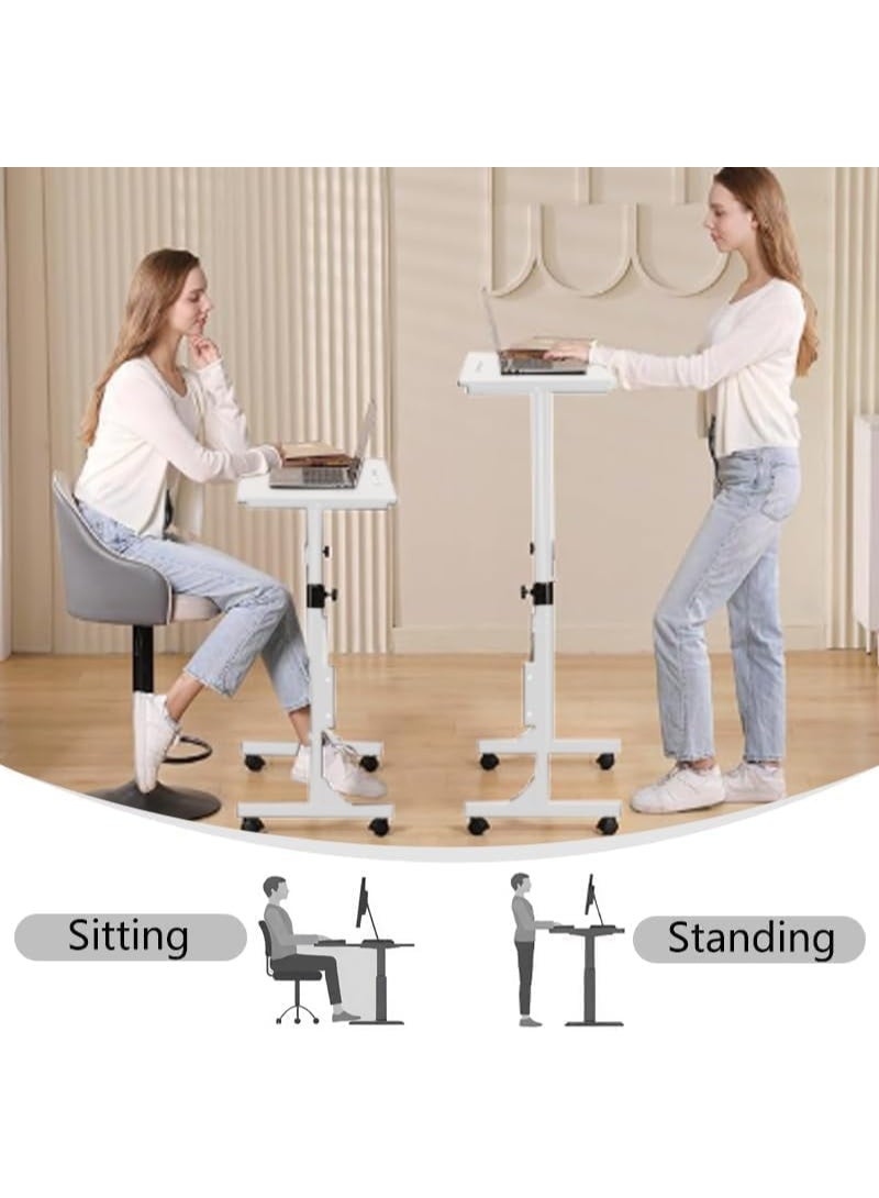 مكتب دائم محمول، ارتفاع قابل للتعديل 27.5"-43.3"، مكتب صغير متدحرج بعجلات قابلة للإقفال، مكتب حاسوب قابل للطي لوزارة الداخلية، طاولة حاسوب محمول موفر للفضاء، أبيض - Image 3