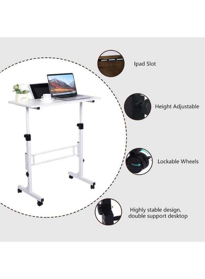 مكتب دائم محمول، ارتفاع قابل للتعديل 27.5"-43.3"، مكتب صغير متدحرج بعجلات قابلة للإقفال، مكتب حاسوب قابل للطي لوزارة الداخلية، طاولة حاسوب محمول موفر للفضاء، أبيض - Image 4